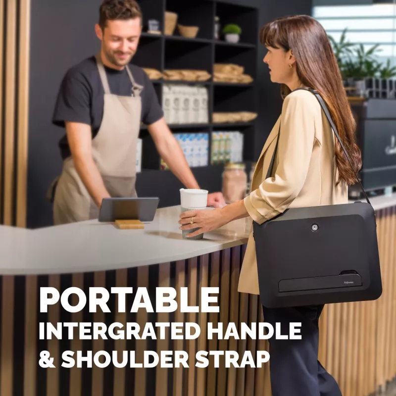 Mala para portátil Fellowes com suporte para portátil integrado - mala para portátil com fecho Breyta para trabalho híbrido e portáteis até 14 polegadas/4 kg - Preto
