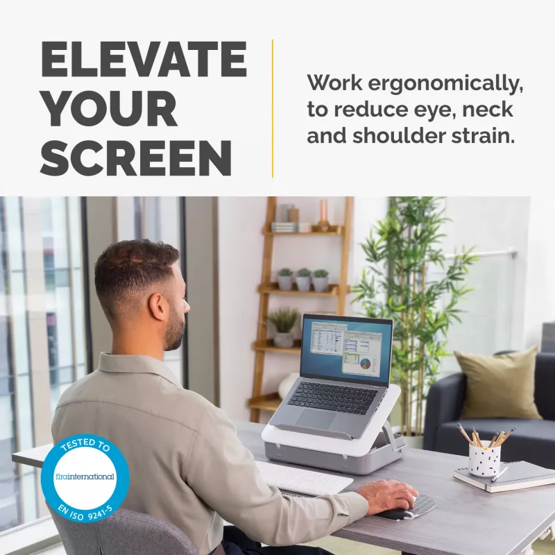 Mala para portátil Fellowes com suporte para portátil integrado – mala para portátil com fecho Breyta para trabalho híbrido e portáteis até 14 polegadas/4 kg – Branco