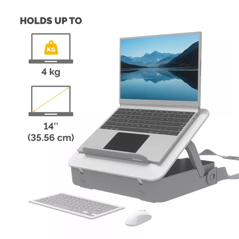 Mala para portátil Fellowes com suporte para portátil integrado – mala para portátil com fecho Breyta para trabalho híbrido e portáteis até 14 polegadas/4 kg – Branco