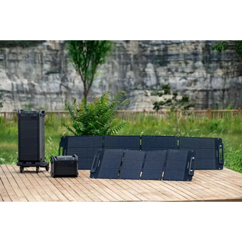 Painel solar Ninebot SP 100 — 100 W (400 W de pico), USB, montagem no solo, 1400×32×540 mm, Preto