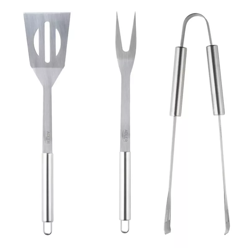 Conjunto de utensílios para grelhar Adler AD 6728 — 3 peças, espetos e garfo em aço inoxidável