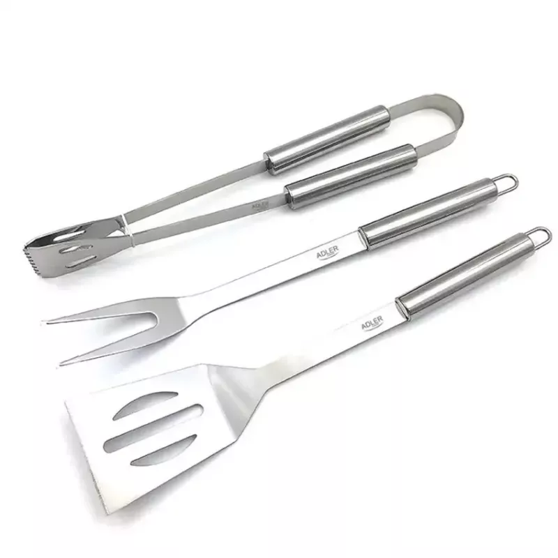 Conjunto de utensílios para grelhar Adler AD 6728 — 3 peças, espetos e garfo em aço inoxidável