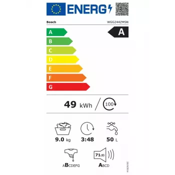 Máquina de lavar roupa Bosch WGG244ZMSN, carga frontal 9 kg, classe de eficiência energética A