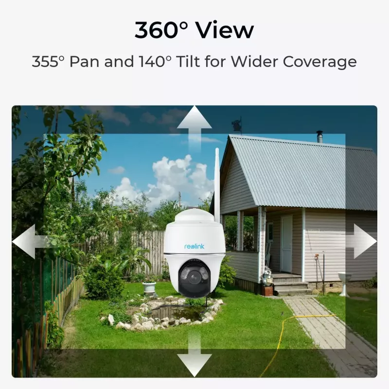 Câmara de vigilância IP Reolink Argus Series B430 — 5 MP, sem fios, bateria/solar 6000 mAh, dome, interior/exterior, PIR, rotação 355°, inclinação 140°