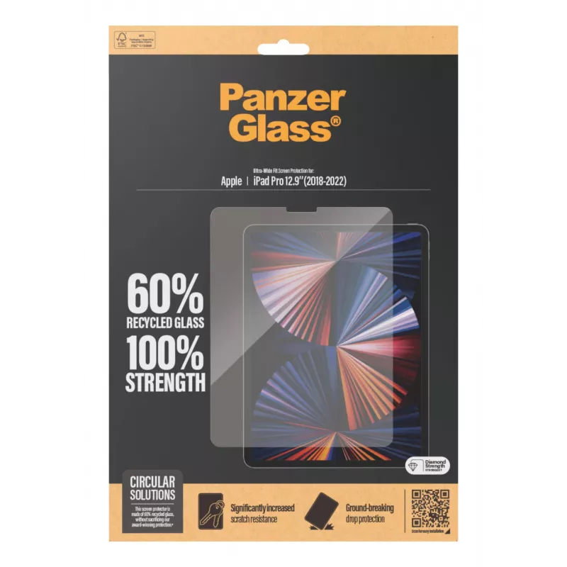 Película de proteção de ecrã PanzerGlass® iPad Pro 12,9'' (2018, 2020, 2021, 2022) | Ultra-Wide Fit