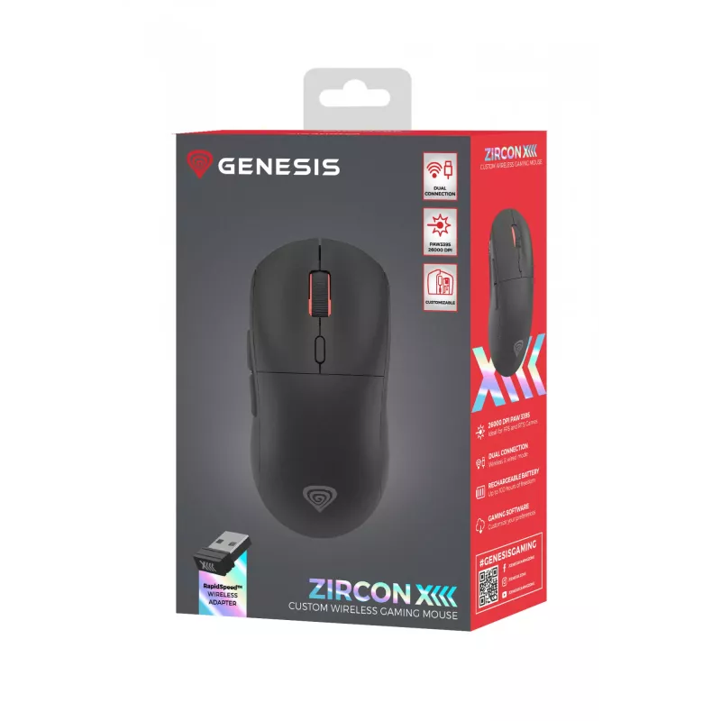 Rato gaming GENESIS Zircon XIII ambidestro RF sem fios + USB Type-C ótico 26000 DPI