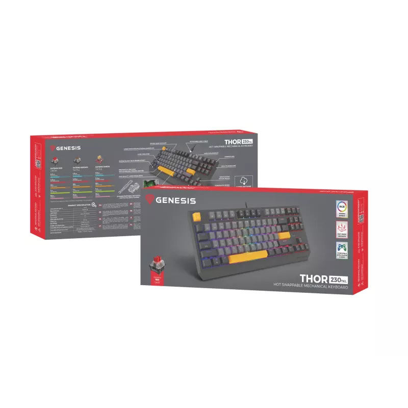 Genesis Thor 230 TKL teclado mecânico gaming com fios, US, Anchor Gray Negative, Outemu Red