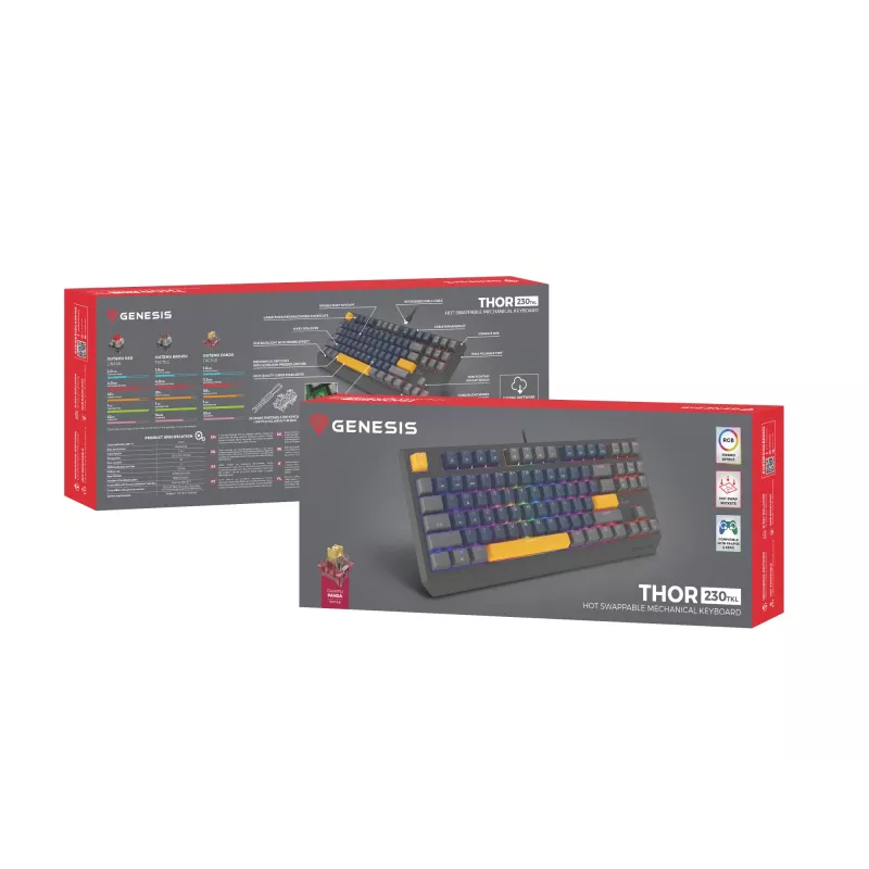 Teclado gaming GENESIS THOR 230 TKL USB + RF sem fios + Bluetooth QWERTY preto, azul, cinzento, laranja