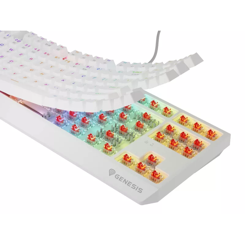 Teclado gaming tenkeyless GENESIS Thor 230 TKL — USB, RF Wireless, Bluetooth, QWERTY, branco