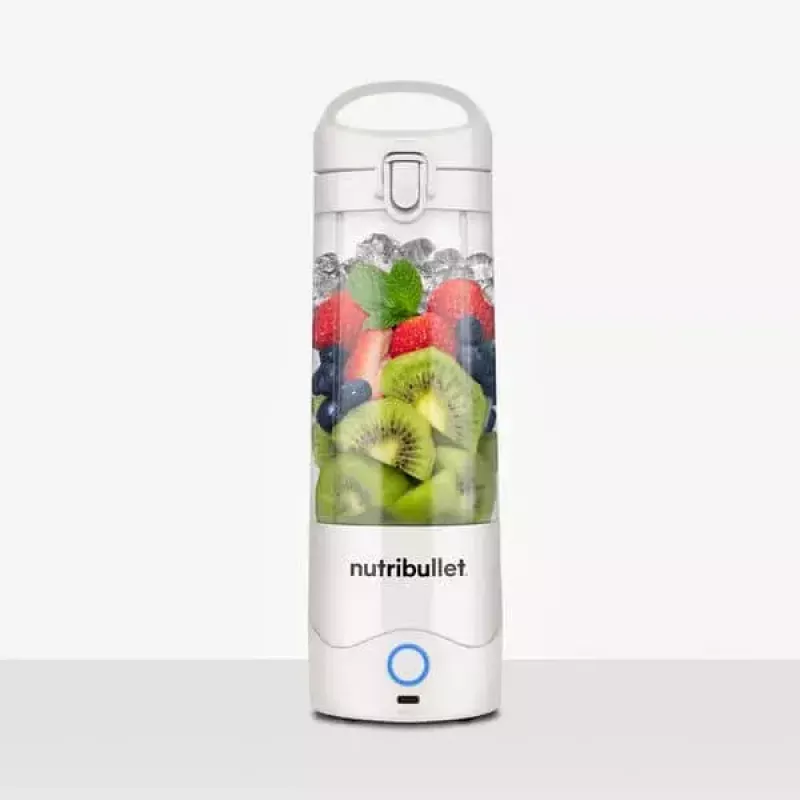 Batedeira desportiva NUTRIBULLET Portable 0,475 l branco com recipiente Tritan e lâminas de aço inoxidável, a pilhas