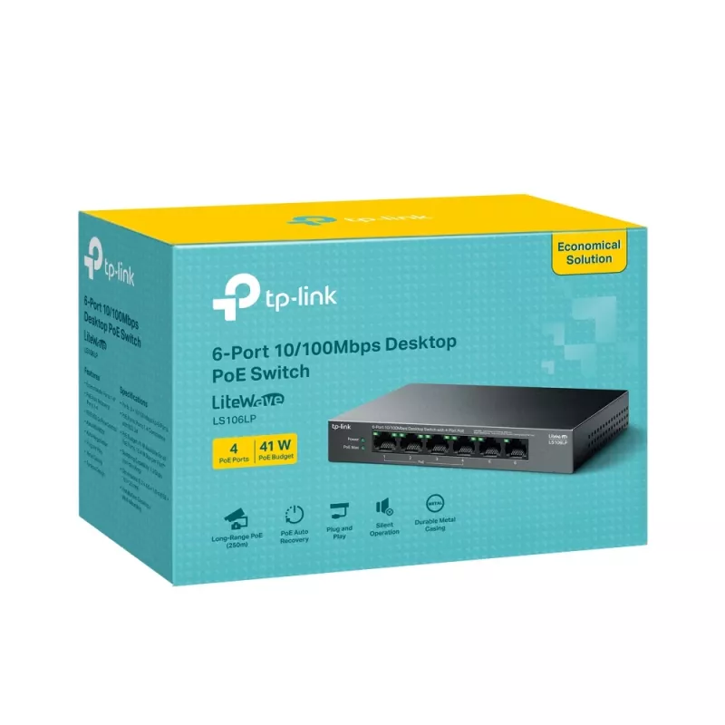 Switch de rede TP-Link LiteWave LS106LP não gerido Fast Ethernet (10/100) Power over Ethernet (PoE) preto