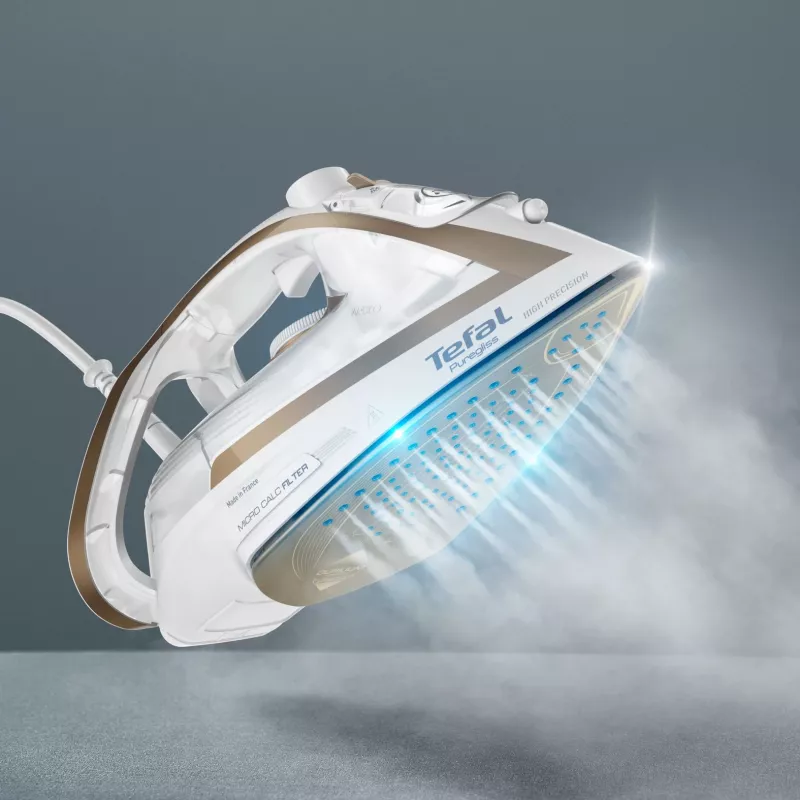 Ferro de engomar a seco e a vapor Tefal Puregliss FV8042 com base Durilium AirGlide Autoclean, 3000 W, bronze, branco