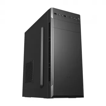 Caixa de PC FSP CMT160 Midi Tower preta — suporta ATX/µATX/ITX, 1×3,5 polegadas + 2×2,5 polegadas baías, 1×5,25 polegadas, USB 3.2 Gen1 Type-A, 173×370×410 mm