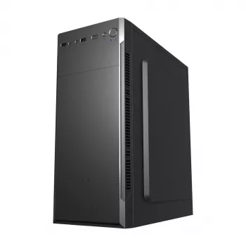 Caixa de PC FSP CMT160 Midi Tower preta — suporta ATX/µATX/ITX, 1×3,5 polegadas + 2×2,5 polegadas baías, 1×5,25 polegadas, USB 3.2 Gen1 Type-A, 173×370×410 mm
