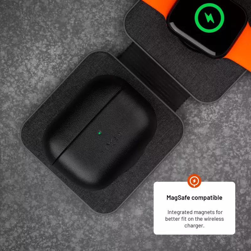 Capa de proteção em pele FIXED FIXLPM-999-BK para auriculares com suporte MagSafe, preta