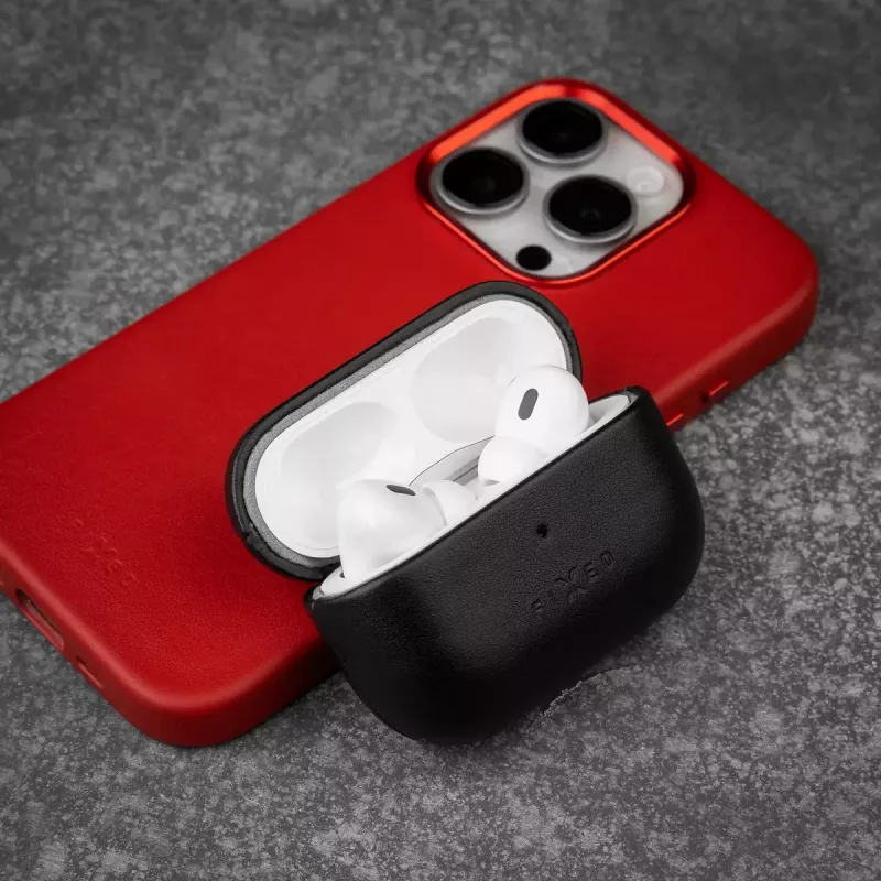 Capa de proteção em pele FIXED FIXLPM-999-BK para auriculares com suporte MagSafe, preta