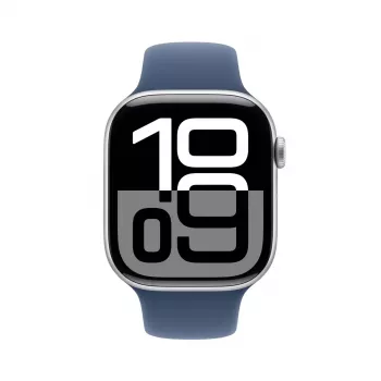 Smartwatch Apple Watch Series 10 GPS 46mm caixa de alumínio prateado com pulseira desportiva Denim – M/L