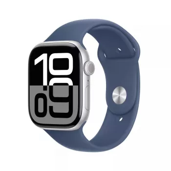 Smartwatch Apple Watch Series 10 GPS 46mm caixa de alumínio prateado com pulseira desportiva Denim – M/L