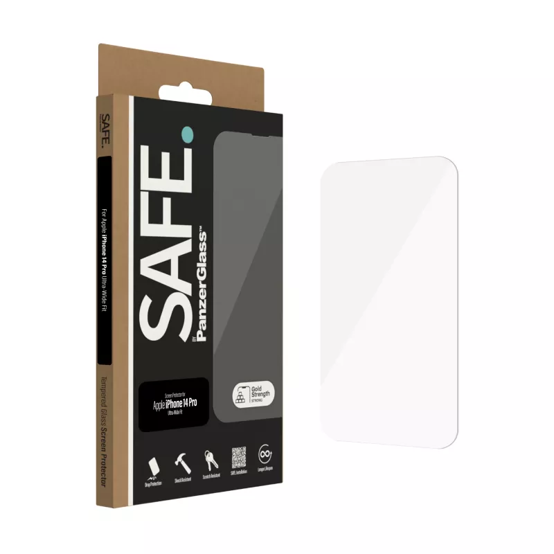 Película protetora de ecrã PanzerGlass SAFE. by ® para Apple iPhone 14 Pro Ultra-Wide Fit, resistente a riscos e choques