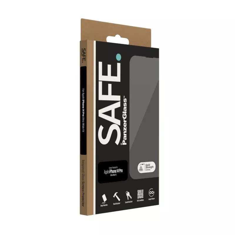 Película protetora de ecrã PanzerGlass SAFE. by ® para Apple iPhone 14 Pro Ultra-Wide Fit, resistente a riscos e choques