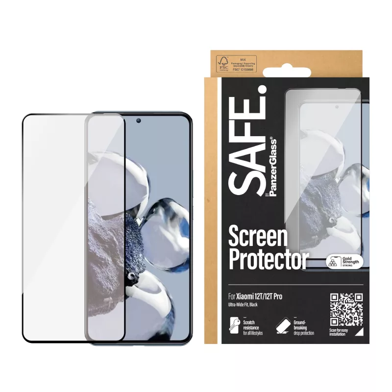 Película protetora de ecrã PanzerGlass SAFE para Xiaomi 12T 12T Pro resistente a riscos e choques