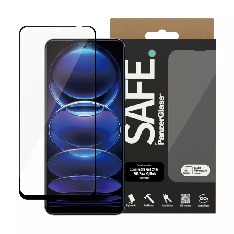 Película protetora de ecrã PanzerGlass SAFE. by ® para Xiaomi Redmi Note 12 5G | 12 4G | Poco X5 | Ultra-Wide Fit