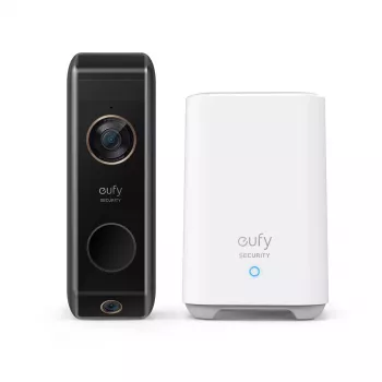 Campainha de vídeo sem fios Eufy E8213 2K com HomeBase, a pilhas, preto/branco