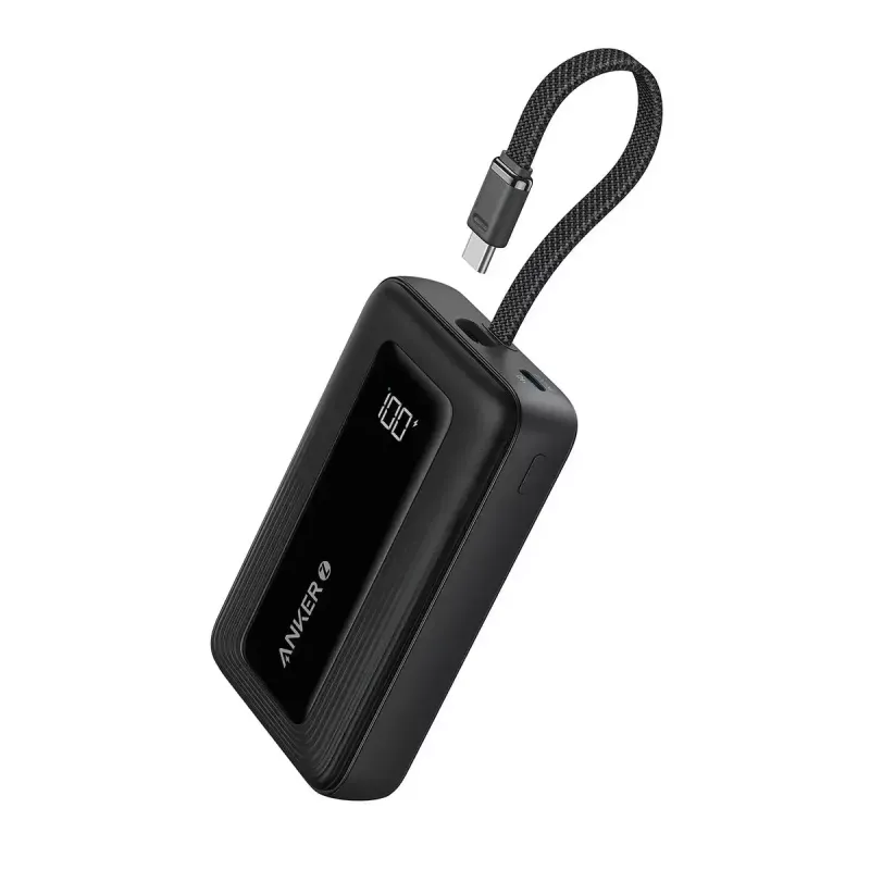 Bateria portátil Anker Zolo 10000mAh, carregamento ultrarrápido 30W, cabo USB-C integrado, preto