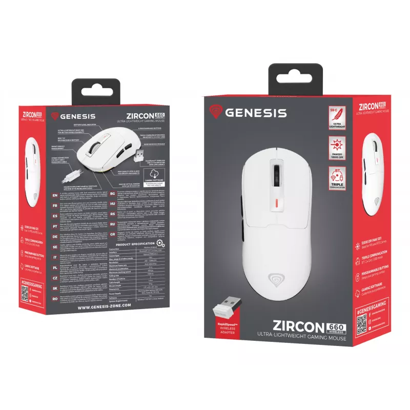 Rato gaming GENESIS Zircon 660 destro RF Wireless + Bluetooth + USB Type-A ótico 12000 DPI