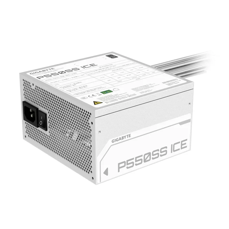 Fonte de alimentação GIGABYTE P550SS ICE - PCIe 5.0, 80 PLUS Silver, ventoinha 120mm, compatível ATX 3.0, ficha EU