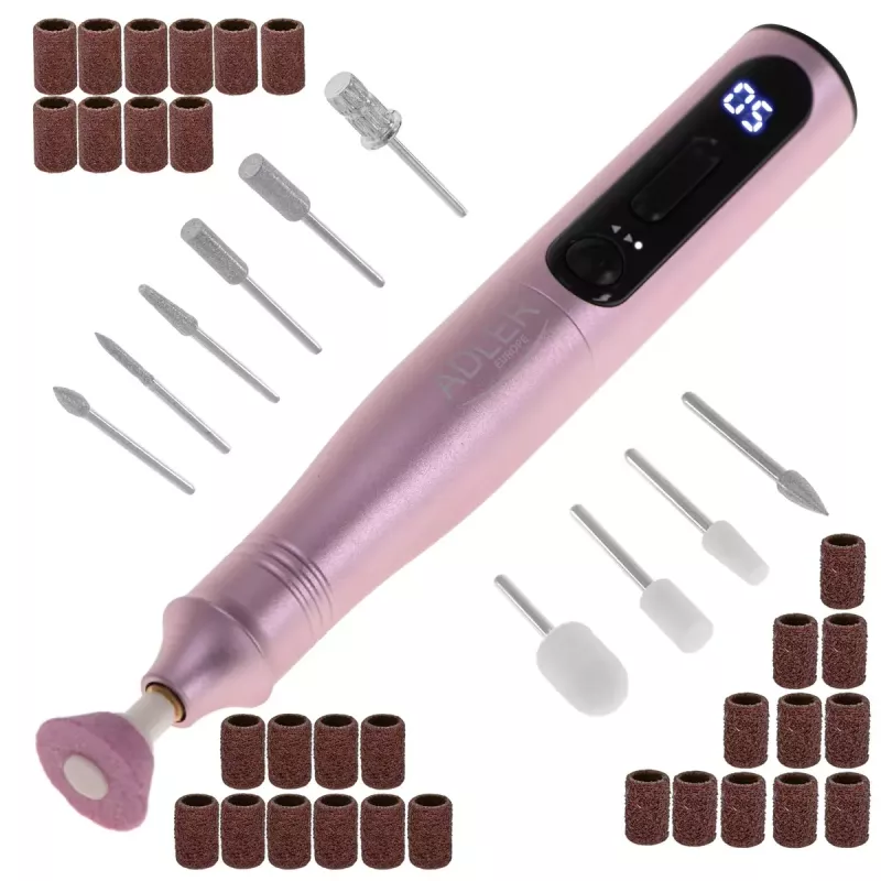 Conjunto de brocas para manicura e pedicura Adler AD 2181 - 5 níveis de potência, rosa
