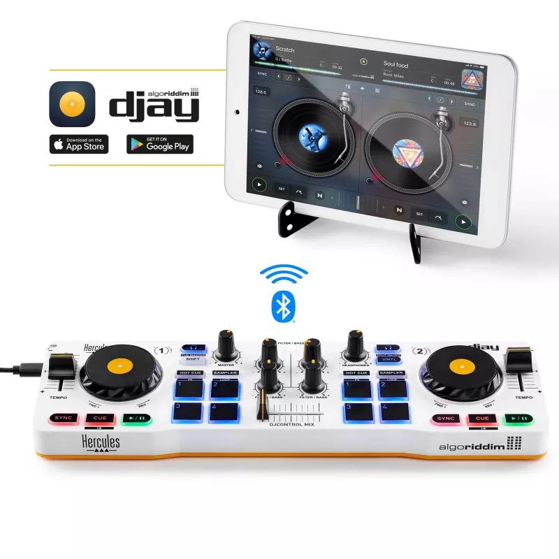 Controlador DJ Hercules 4780921 2 canais preto, branco, amarelo