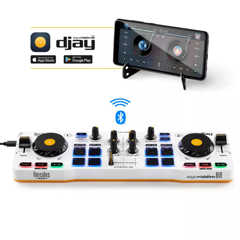 Controlador DJ Hercules 4780921 2 canais preto, branco, amarelo