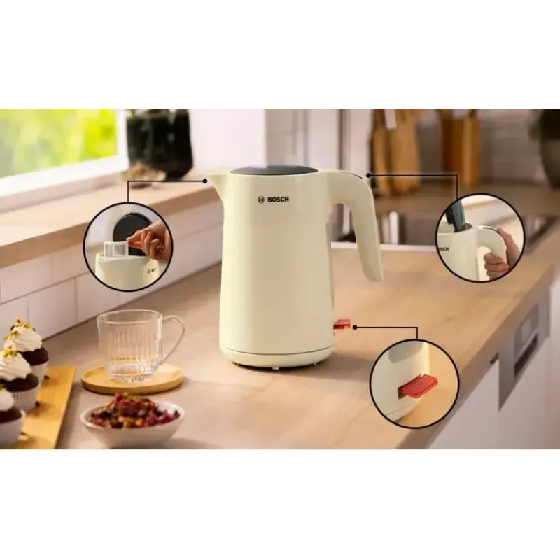 Chaleira elétrica Bosch TWK2M167 1,7 L 2400 W, sem fios com base 360°, desligamento automático, proteção contra funcionamento a seco