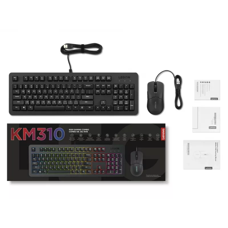Teclado e rato Lenovo GX31N91913 para gaming USB US inglês preto