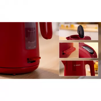Chaleira elétrica Bosch TWK2M164 1,7 L 2400 W preta, cinzenta, vermelha