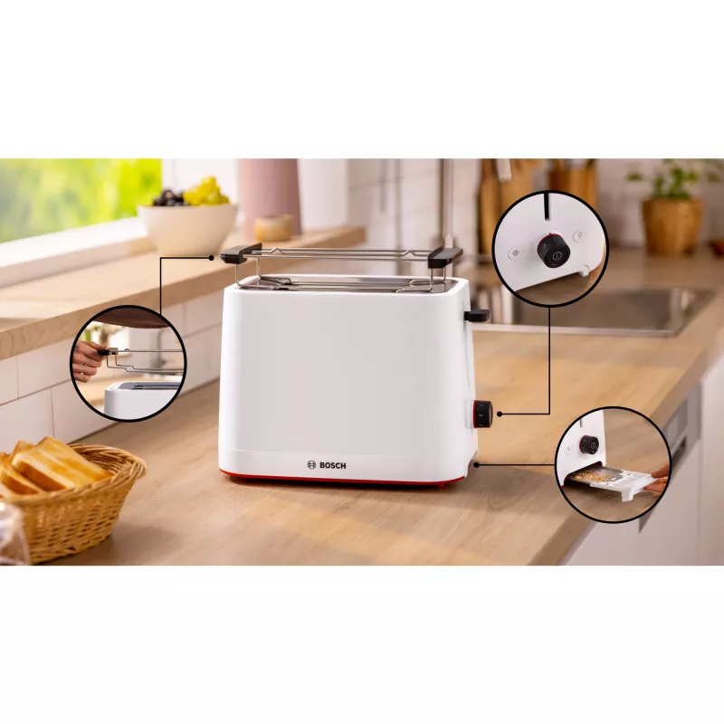 Bosch MyMoment TAT3M121 torradeira compacta, 2 ranhuras, 950 W, branca