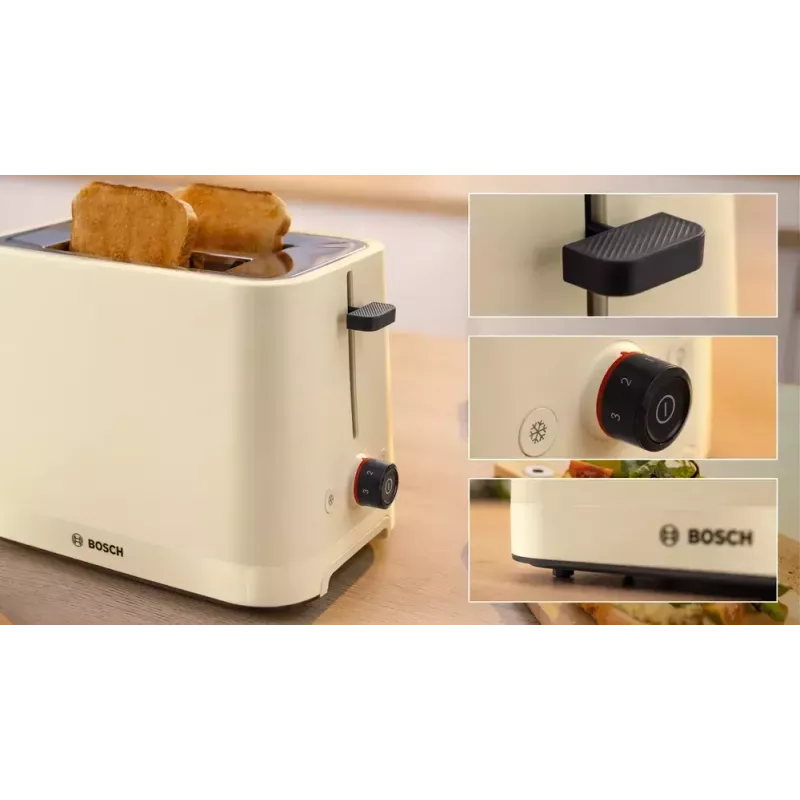Torradeira Bosch Compact TAT3M127 – 2 ranhuras bege corpo em plástico, design compacto