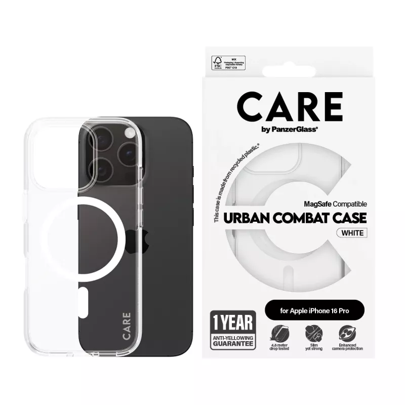 Capa PanzerGlass CARE™ by ® Urban Combat transparente com MagSafe branco iPhone 16 Pro