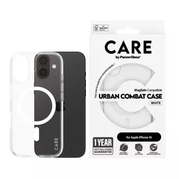 Capa PanzerGlass CARE™ by ® Urban Combat Transparente c. MagSafe Branco iPhone 16
