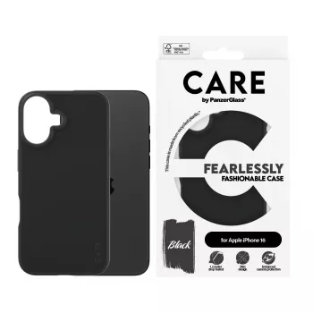 Capa PanzerGlass CARE by capa elegante preta iPhone 16 transparente