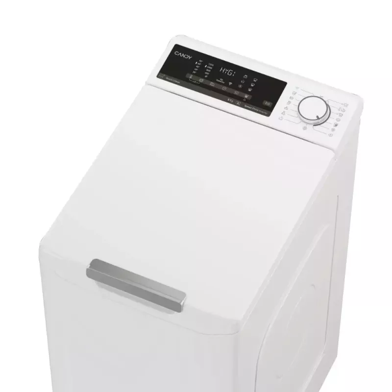 Máquina de lavar roupa de carga superior CANDY TCA284TM5-S — 8 kg, 1200 rpm, classe de eficiência energética A, 410×600×860 mm, branca