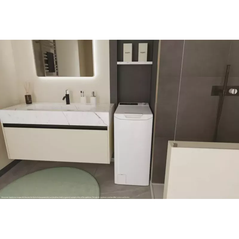 Máquina de lavar roupa de carga superior CANDY TCA284TM5-S — 8 kg, 1200 rpm, classe de eficiência energética A, 410×600×860 mm, branca