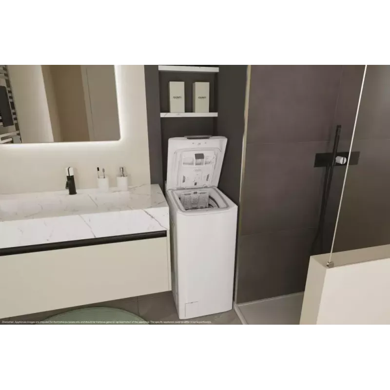 Máquina de lavar roupa de carga superior CANDY TCA284TM5-S — 8 kg, 1200 rpm, classe de eficiência energética A, 410×600×860 mm, branca