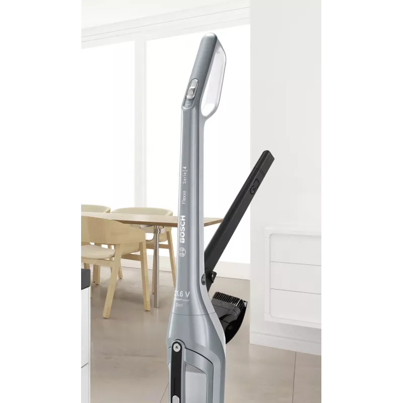 Aspirador vertical Bosch BCH3P210 2-em-1, limpeza a seco, depósito de pó 0,4 L, sem fios + funcionamento com cabo, cinzento/preto, 3 kg