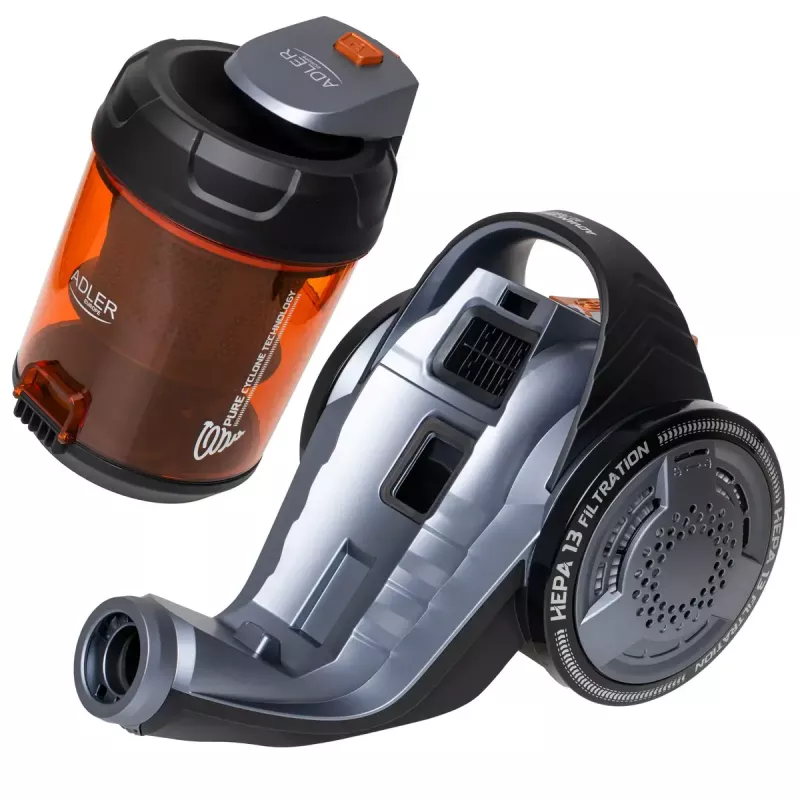 Aspirador sem saco Adler AD 7065 — 700 W, depósito de pó 1,6 L, HEPA, raio de 9 m, preto/vermelho