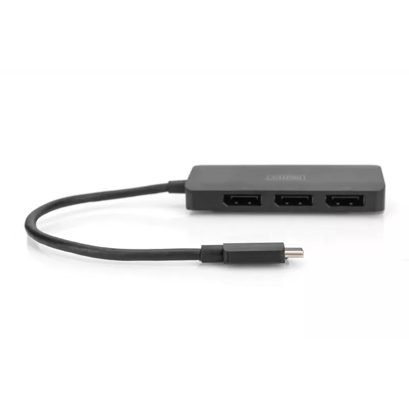 Digitus DS-45334 hub de vídeo MST de 3 portas, USB-C para 3x DisplayPort, preto