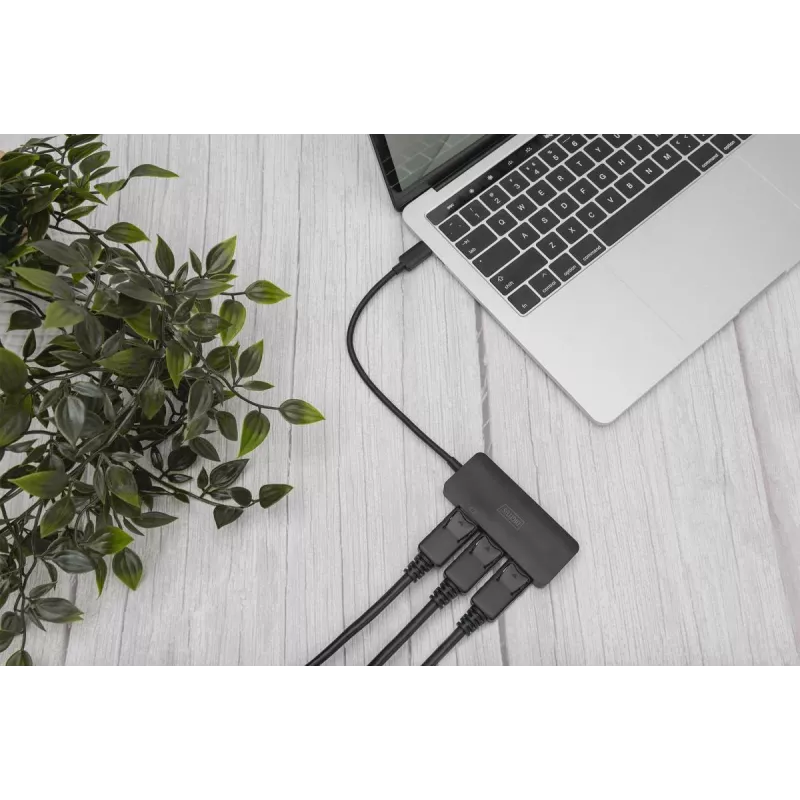 Digitus DS-45334 hub de vídeo MST de 3 portas, USB-C para 3x DisplayPort, preto