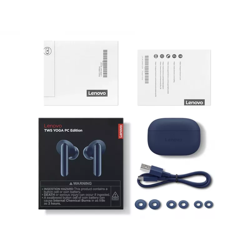 Auscultadores Lenovo YOGA PC Edition True Wireless Stereo (TWS) In-Ear para chamadas e música, USB-C, azul, 20–20000 Hz, alcance de 10 m