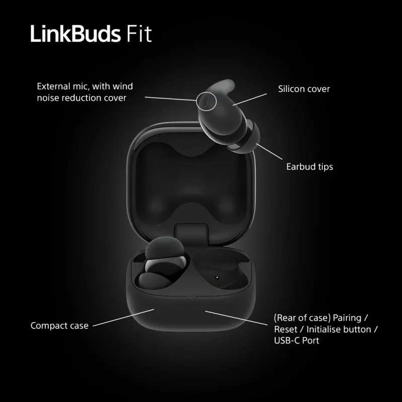 Auscultadores sem fios In-Ear Sony LinkBuds Fit WFLS910NB — Bluetooth, 20–20000 Hz, alcance de 10 m, 75 g, preto